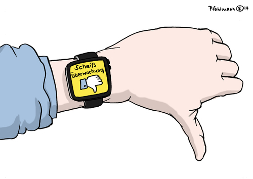 Cartoon: Smart Watch (medium) by Pfohlmann tagged karikatur,cartoon,color,farbe,2014,deutschland,global,ifa,funkausstellung,berlin,technik,technologie,watch,uhr,armbanduhr,smart,internet,vernetzung,neuheit,like,dislike,überwachung,datenschutz,daumen,hand,karikatur,cartoon,color,farbe,2014,deutschland,global,ifa,funkausstellung,berlin,technik,technologie,watch,uhr,armbanduhr,smart,internet,vernetzung,neuheit,like,dislike,überwachung,datenschutz,daumen,hand