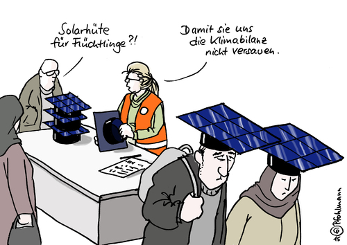 Cartoon: Solarhüte (medium) by Pfohlmann tagged statistik,vorreiterrolle,ausstoß,color,2015,cartoon,karikatur,gipfel,klimakonferenz,klimagipfel,paris,flüchtlinge,energien,erneuerbare,solarhüte,farbe,reduktion,co2,ehrenamtliche,helfer,klimawandel,klimasünder,klimabilanz,deutschland,karikatur,cartoon,2015,color,farbe,solarhüte,erneuerbare,energien,flüchtlinge,paris,klimagipfel,klimakonferenz,gipfel,deutschland,klimabilanz,klimasünder,klimawandel,helfer,ehrenamtliche,co2,reduktion,ausstoß,vorreiterrolle,statistik