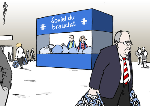 Cartoon: Soviel du brauchst (medium) by Pfohlmann tagged karikatur,cartoon,color,farbe,2013,deutschland,evangelischer,kirchentag,kirche,hamburg,motto,soviel,du,brauchst,wählerstimmen,wähler,merkel,steinbrück,bundestagswahl,wahlkampf,kreuze,kreuzchen,bundeskanzlerin,kanzlerkandidat,spd,cdu,union,karikatur,cartoon,color,farbe,2013,deutschland,evangelischer,kirchentag,kirche,hamburg,motto,soviel,du,brauchst,wählerstimmen,wähler,merkel,steinbrück,bundestagswahl,wahlkampf,kreuze,kreuzchen,bundeskanzlerin,kanzlerkandidat,spd,cdu,union