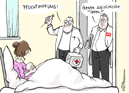 Cartoon: Sozialismus-Impfung (medium) by Pfohlmann tagged impfung,impfpflicht,spahn,cdu,spd,gabriel,kevin,kühnert,juso,sozialismus,enteignung,kinder,krankheit,gesundgheitspolitik,masern,impfung,impfpflicht,spahn,cdu,spd,gabriel,kevin,kühnert,juso,sozialismus,enteignung,kinder,krankheit,gesundgheitspolitik,masern