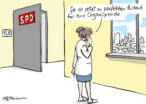 Cartoon: SPD-Organspende (medium) by Pfohlmann tagged europawahl,spd,europawahlen,verlust,absturz,organspende,krankenhaus,krankenschwester,tot,tod,hirntod,hirntot,europawahl,spd,europawahlen,verlust,absturz,organspende,krankenhaus,krankenschwester,tot,tod,hirntod,hirntot