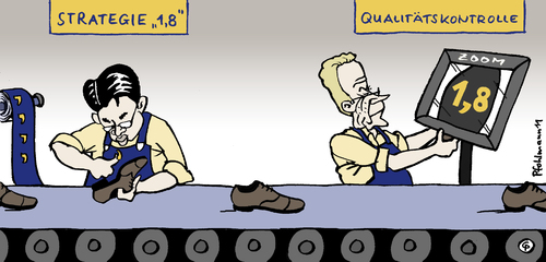 Cartoon: Strategie Eins Komma Acht (medium) by Pfohlmann tagged karikatur,color,farbe,2011,deutschland,berlin,fdp,rösler,westerwelle,landtagswahl,landtagswahlen,strategie,18,komma,kommas,kommata,fließband,2011,deutschland,berlin,fdp,rösler,westerwelle,landtagswahl,landtagswahlen,strategie