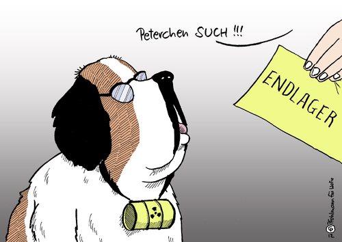 Cartoon: Suchhund (medium) by Pfohlmann tagged karikatur,color,farbe,2012,deutschland,suchhund,altmaier,umweltminister,cdu,neu,umweltministerium,endlager,atommüll,suche,bernhardiner,hund,2012,deutschland,suchhund,altmaier,umweltminister