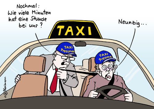 Cartoon: Taxistunde (medium) by Pfohlmann tagged karikatur,cartoon,2015,color,farbe,deutschland,mindestlohn,niedriglohn,niedriglöhne,taxi,taxigewerbe,tricks,arbeitgeber,unternehmer,tarif,bezahlung,stundenlohn,stunde,minuten,neunzig,druck,erpressung,gurt,taxifahrer,karikatur,cartoon,2015,color,farbe,deutschland,mindestlohn,niedriglohn,niedriglöhne,taxi,taxigewerbe,tricks,arbeitgeber,unternehmer,tarif,bezahlung,stundenlohn,stunde,minuten,neunzig,druck,erpressung,gurt,taxifahrer
