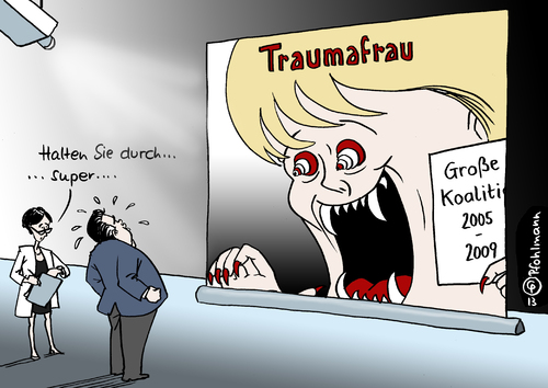 Cartoon: Traumafrau (medium) by Pfohlmann tagged karikatur,cartoon,color,farbe,2013,bundestagswahl,große,koalition,sondierungsgespräche,koalitionsverhandlungen,schwarz,rot,spd,merkel,gabriel,traumafrau,traumfrau,trauma,psychologin,behandlung,therapie,angst,karikatur,cartoon,color,farbe,2013,bundestagswahl,große,koalition,sondierungsgespräche,koalitionsverhandlungen,schwarz,rot,spd,merkel,gabriel,traumafrau,traumfrau,trauma,psychologin,behandlung,therapie,angst