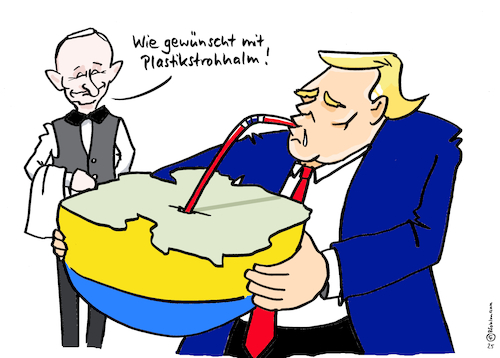 Cartoon: Trumphalm (medium) by Pfohlmann tagged usa,russland,ukraine,putin,trump,verhandlungen,krieg,frieden,strohhalm,trinkhalm,plastik,rohstoffe,deal,autokraten,diktatoren,imperialismus,usa,russland,ukraine,putin,trump,verhandlungen,krieg,frieden,strohhalm,trinkhalm,plastik,rohstoffe,deal,autokraten,diktatoren,imperialismus