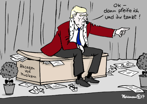 Cartoon: Trumps Pfeife (medium) by Pfohlmann tagged karikatur,cartoon,2017,color,farbe,usa,global,trump,amtseinführung,inauguration,musik,musiker,absagen,pfeife,pfeifen,tanzen,präsident,feier,fest,karikatur,cartoon,2017,color,farbe,usa,global,trump,amtseinführung,inauguration,musik,musiker,absagen,pfeife,pfeifen,tanzen,präsident,feier,fest