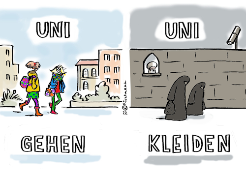 Cartoon: Uni kleiden (medium) by Pfohlmann tagged afghanistan,frauen,mädchen,taliban,frauenrechte,menschenrecht,burka,uni,universität,bildung,gleichberechtigung,islamismus,mullah,unterdrückung,kleidung,studium,afghanistan,frauen,mädchen,taliban,frauenrechte,menschenrecht,burka,uni,universität,bildung,gleichberechtigung,islamismus,mullah,unterdrückung,kleidung,studium