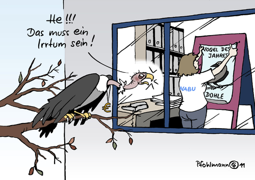 Cartoon: Vogel des Jahres (medium) by Pfohlmann tagged karikatur,color,farbe,2011,bankenkrise,schuldenkrise,pleitegeier,vogel,des,jahres,lbv,nabu,naturschutz,vogelschutz,dohle,europa,euro,rettungsschirm,efsf,hilfspaket,pleite,zahlungsunfähigkeit,insolvenz,kreditwürdigkeit,wirtschaftskrise,schulden,sparen,sparprogramm,reform,einsparungen,staatsschulden,bankenkrise,schuldenkrise,pleitegeier,vogel,jahres,nabu,naturschutz,lbv,euro,europa,rettungsschirm,hilfspaket,pleite,vogelschutz