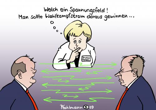 Cartoon: Wahlkampfstrom (medium) by Pfohlmann tagged spd,steinbrück,scholz,rente,rentengarantie,merkel,bundeskanzlerin,spannung,streit,wahlkampf,energie,strom,stromerzeugung
