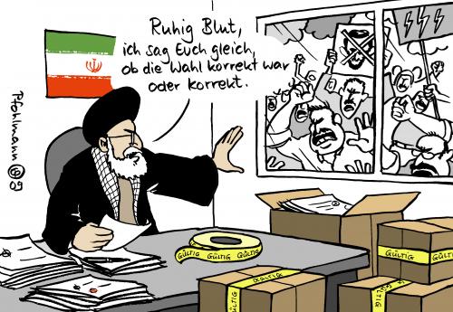 Cartoon: Wahlüberprüfung (medium) by Pfohlmann tagged iran,wahl,wahlen,präsident,präsidentschaftswahlen,ahmadinedschad,mussawi,chamenei,wahlfälschung,opposition,protest,demonstration