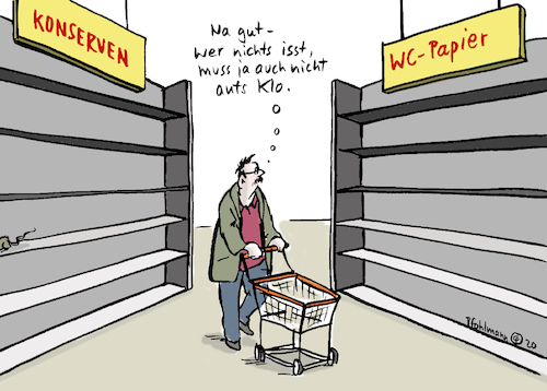 Cartoon: Wer nichts isst (medium) by Pfohlmann tagged 2020,deutschland,global,welt,corona,coronavirus,epidemie,virus,hamsterkäufe,supermarkt,toilettenpapier,klo,klopapier,konserven,vorräte,quarantäne,2020,deutschland,global,welt,corona,coronavirus,epidemie,virus,hamsterkäufe,supermarkt,toilettenpapier,klo,klopapier,konserven,vorräte,quarantäne