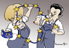 Cartoon: EU Reparatur (small) by Pfohlmann tagged karikatur,color,farbe,2011,europa,merkel,sarkozy,deutschland,frankreich,euro,eu,schuldenkrise,eurokrise,konstruktion,verträge,reparatur,mechaniker,reform,sterne