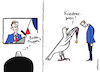 Cartoon: Macrons Preis (small) by Pfohlmann tagged staatsbesuch,macron,frankreich,ukraine,russland,bodentruppen,krieg,friedenspreis,friedenstaube