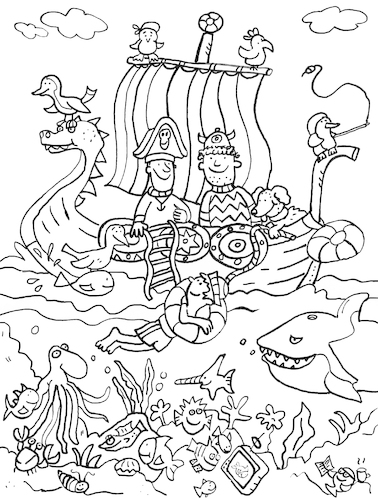 Cartoon: Ausmalbild ausmalen Pirat (medium) by sabine voigt tagged ausmalbild,ausmalen,pirat,piraten,schiff,abenteuer