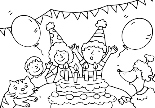 Cartoon: ausmalbild Geburtstag (medium) by sabine voigt tagged ausmalbild,geburtstag,kinder,feier,party,kindergarten,grundschule