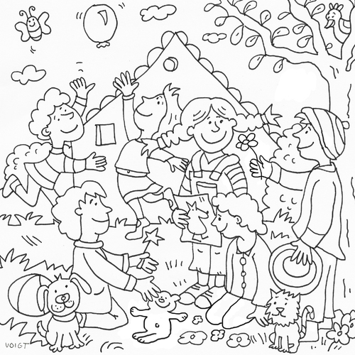 Cartoon: Kindergarten Ausmal-Bild (medium) by sabine voigt tagged kindergarten,ausmalbild,grundschule,spielen,kinder,kleinkinder,erziehung,spiel,party,spass