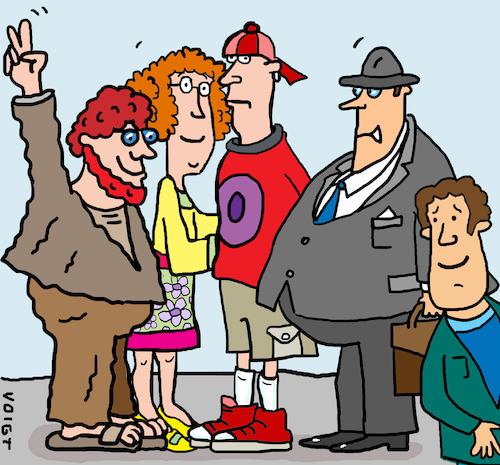 Cartoon: Menschen Gruppe (medium) by sabine voigt tagged hippy,chef,freak,hipster,gruppe,menschen,toleranz,verschieden,diversität