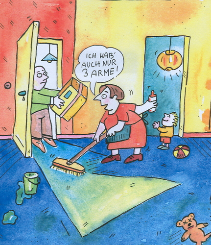 Cartoon: mutter Hausfrau (medium) by sabine voigt tagged mutter,hausfrau,gleichberechtigung,hausarbeit,ehe,geschlechter,arbeit,liebe