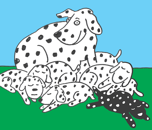 Cartoon: Vielfalt (medium) by sabine voigt tagged dalmatiner,hund,unterschied,vielfalt,welpen,zucht,mutter,hundeschule,haustier,freiheit,variante