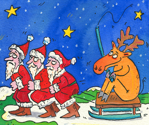 Cartoon: Weihnachten Rentier (medium) by sabine voigt tagged weihnachten,weihnachtsmann,schlitten,winter,rentier,elch,geschenke,glauben