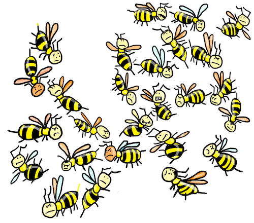 Cartoon: Wespen hornissen (medium) by sabine voigt tagged wespen,hornissen,insekten,bienen,wespenstich,honig,angriff,allergie,gefahr
