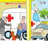 Cartoon: Notaufnahme Krankenhaus (small) by sabine voigt tagged notaufnahme,krankenhaus,rettungswagen,taxi,rollstuhl,notfall,ambulanz,unfall