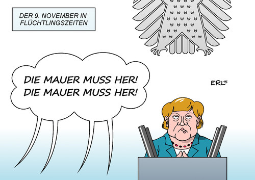 Cartoon: 9. November (medium) by Erl tagged neunter,november,tag,mauerfall,1989,2015,flüchtlinge,streit,union,cdu,csu,spd,offenheit,abschottung,kritik,bundeskanzlerin,angela,merkel,mauer,karikatur,erl,neunter,november,tag,mauerfall,1989,2015,flüchtlinge,streit,union,cdu,csu,spd,offenheit,abschottung,kritik,bundeskanzlerin,angela,merkel,mauer,karikatur,erl