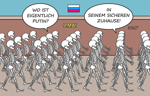 Cartoon: 9.Mai (medium) by Erl tagged politik,krieg,angriff,überfall,russland,ukraine,militärparade,skelette,mai,ende,zweiter,weltkrieg,putin,zuhause,angst,drohnen,karikatur,erl,politik,krieg,angriff,überfall,russland,ukraine,militärparade,skelette,mai,ende,zweiter,weltkrieg,putin,zuhause,angst,drohnen,karikatur,erl
