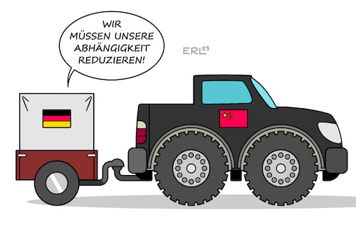 Cartoon: Abhängigkeit (medium) by Erl tagged politik,berlin,deutschland,china,regierungskonsultationen,gespräche,bundeskanzler,olaf,scholz,ministerpräsident,li,qiang,handel,wirtschaft,abhängigkeit,reduzierung,auto,anhänger,karikatur,erl,politik,berlin,deutschland,china,regierungskonsultationen,gespräche,bundeskanzler,olaf,scholz,ministerpräsident,li,qiang,handel,wirtschaft,abhängigkeit,reduzierung,auto,anhänger,karikatur,erl