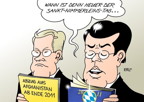 Cartoon: Abzug (medium) by Erl tagged afghanistan,mandat,bundeswehr,regierung,cdu,csu,fdp,westerwelle,guttenberg,außenminister,verteidigungsminister,abzug,2011,bedenken,bedingungen,afghanistan,mandat,regierung,bundeswehr,cdu,csu,fdp,gudio westerwelle,guttenberg,außenminister,verteidigungsminister,abzug,2011,bedenken,bedingungen,gudio,westerwelle