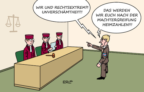 Cartoon: AfD-Urteil (medium) by Erl tagged politik,justiz,gericht,urteil,oberverwaltungsgericht,münster,zurückweisung,berufung,afd,klage,einstufung,rechtsextremistischer,verdachtsfall,bundesamt,für,verfassungsschutz,rechtsextremismus,machtergreifung,karikatur,erl,politik,justiz,gericht,urteil,oberverwaltungsgericht,münster,zurückweisung,berufung,afd,klage,einstufung,rechtsextremistischer,verdachtsfall,bundesamt,für,verfassungsschutz,rechtsextremismus,machtergreifung,karikatur,erl