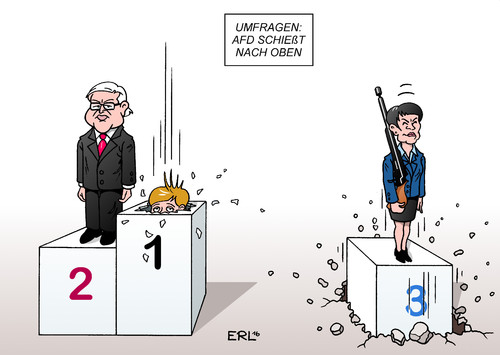 Cartoon: AfD dritte Kraft (medium) by Erl tagged afd,alternative,für,deutschland,partei,rechtspopulismus,rechtsextremismus,frauke,petry,grenze,flüchtlinge,schießen,schusswaffe,umfragen,erster,zweiter,dritter,union,cdu,csu,spd,trend,karikatur,erl,afd,alternative,für,deutschland,partei,rechtspopulismus,rechtsextremismus,frauke,petry,grenze,flüchtlinge,schießen,schusswaffe,umfragen,erster,zweiter,dritter,union,cdu,csu,spd,trend,karikatur,erl