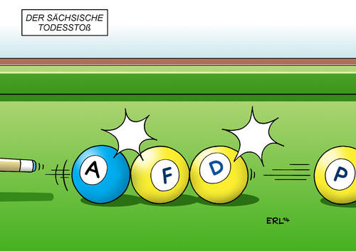 Cartoon: AfD FDP 2 (medium) by Erl tagged sachsen,landtagswahl,partei,zugewinn,afd,rechtspopulismus,verlust,fdp,liberal,scheitern,fünf,prozent,hürde,todesstoß,stoß,billard,kugeln,billardkugeln,billardtisch,queue,parteienlandschaft,sachsen,landtagswahl,partei,zugewinn,afd,rechtspopulismus,verlust,fdp,liberal,scheitern,fünf,prozent,hürde,todesstoß,stoß,billard,kugeln,billardkugeln,billardtisch,queue,parteienlandschaft