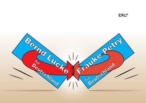 Cartoon: AfD Machtkampf (medium) by Erl tagged afd,partei,rechtspopulismus,bernd,lucke,rechtsextremismus,frauke,petry,machtkampf,vorsitz,richtung,schwächung,beschädigung,karikatur,erl,afd,partei,rechtspopulismus,bernd,lucke,rechtsextremismus,frauke,petry,machtkampf,vorsitz,richtung,schwächung,beschädigung