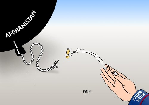 Cartoon: Afghanistan (medium) by Erl tagged krieg,afghanistan,koran,islam,usa,nato,isaf,einsatz,glut,zigarette,feuerwehr,bombe,pulverfass,unruhen,verbrennung,brandstiftung,brand,fahrlässigkeit,feuer,afghanistan,krieg,einsatz,isaf,nato,usa,islam,koran,verbrennung,unruhen,pulverfass,bombe