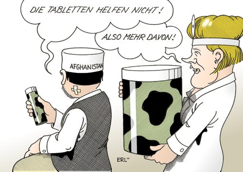 Cartoon: Afghanistan (medium) by Erl tagged afghanistan,therapie,arzt,tabletten,wirkung,mehr,afghanistan,therapie,arzt,tabletten,wirkung,mehr,medizin