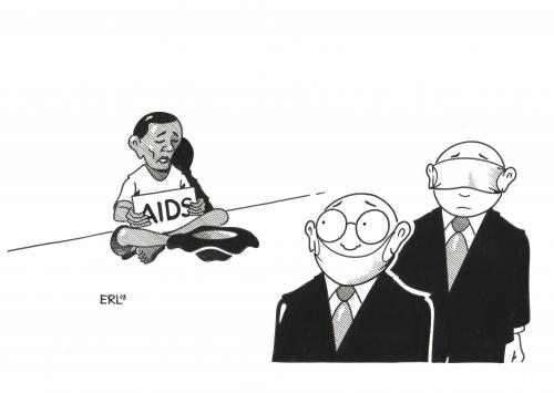 Cartoon: Aids (medium) by Erl tagged aids,krankheit,armut,mitgefühl,konferenz,medikament,therapie,kosten,aids,safer sex,hiv,kondom,präservative,krankheit,armut,entwicklungsland,hilfsmittlel,spende,unicef,uno,mitgefühl,konferenz,therapie,kosten,arbeitslosigkeit,hilflosigkeit,unwissenheit,immunschwäche,virus,afrika,dritte welt,world aid,kindersterblichkeit,schwellenländer,globalisierung,g8,g8 gipfel,seuche,epidemie,humane immundefizienz,tröpfcheninfektion,blut,körpersekrete,körperflüssigkeit,körperflüssigkeitenaustausch,wegschauen,weggucken,ansteckung,ansteckungsgefahr,aufklärung,sexualhygiene,hygiene,unaids,aidshilfe,safer,sex,dritte,welt,world,aid,gipfel,humane,immundifizenz,aidsphobie,mysophobie,ansteckungsangst,wissensmangel,mundschutz,augenbinde,blindheit,anteilslosigkeit,immundefizienz