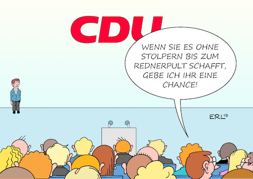 Cartoon: AKK (medium) by Erl tagged politik,partei,parteitag,cdu,krise,führung,vorsitz,annegret,kramp,karrenbauer,akk,pleiten,pech,pannen,stolpern,kritik,friedrich,merz,chance,karikatur,erl,politik,partei,parteitag,cdu,krise,führung,vorsitz,annegret,kramp,karrenbauer,akk,pleiten,pech,pannen,stolpern,kritik,friedrich,merz,chance,karikatur,erl