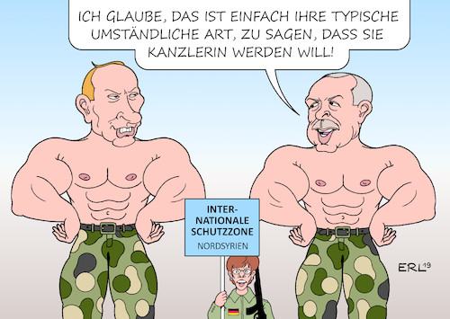 Cartoon: AKK Initiative (medium) by Erl tagged politik,annegret,kramp,karrenbauer,cdu,vorsitz,ambitionen,bundeskanzlerin,profilierung,vorstoß,syrien,internationale,sicherheitszone,treffen,putin,russland,erdogan,türkei,machtpolitik,außenpolitik,karikatur,erl,politik,annegret,kramp,karrenbauer,cdu,vorsitz,ambitionen,bundeskanzlerin,profilierung,vorstoß,syrien,internationale,sicherheitszone,treffen,putin,russland,erdogan,türkei,machtpolitik,außenpolitik,karikatur,erl