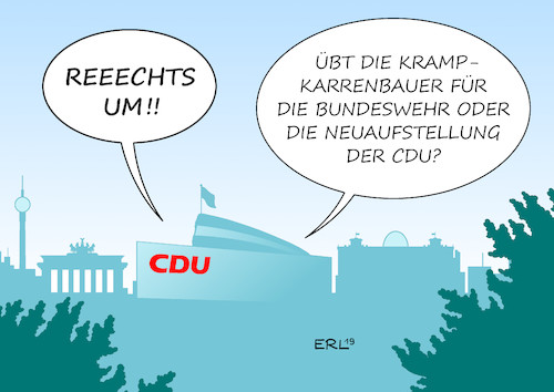 Cartoon: AKK übt (medium) by Erl tagged politik,annegret,kramp,karrenbauer,akk,verteidigungsministerin,cdu,vorsitzende,partei,neuaufstellung,bundeswehr,doppelbelastung,karikatur,erl,politik,annegret,kramp,karrenbauer,akk,verteidigungsministerin,cdu,vorsitzende,partei,neuaufstellung,bundeswehr,doppelbelastung,karikatur,erl