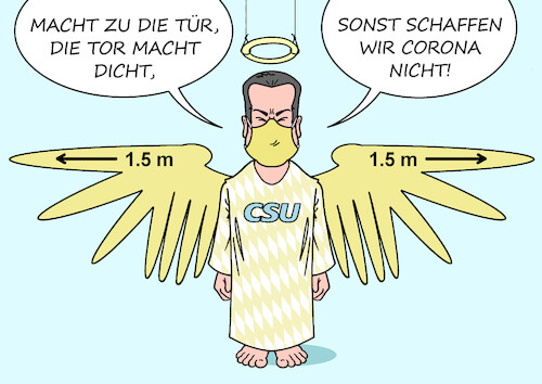 Cartoon: Alle Jahre wieder (medium) by Erl tagged illustration,politik,corona,virus,pandemie,covid19,vierte,welle,inzidenz,fallzahlen,extrem,hoch,bayern,kliniken,krankenhäuser,überlastung,hilferuf,ministerpräsident,markus,söder,csu,lockdown,ungeimpfte,christkind,karikatur,erl,illustration,politik,corona,virus,pandemie,covid19,vierte,welle,inzidenz,fallzahlen,extrem,hoch,bayern,kliniken,krankenhäuser,überlastung,hilferuf,ministerpräsident,markus,söder,csu,lockdown,ungeimpfte,christkind,karikatur,erl