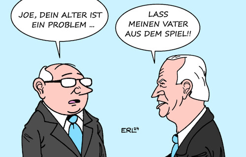 Cartoon: Alter (medium) by Erl tagged politik,usa,wahl,präsidentschaft,präsidentschaftswahl,kandidat,kandidatur,demokraten,präsident,joe,biden,alt,gebrechlich,wortfindungsstörungen,verwechslung,namen,alter,problem,vater,karikatur,erl,politik,usa,wahl,präsidentschaft,präsidentschaftswahl,kandidat,kandidatur,demokraten,präsident,joe,biden,alt,gebrechlich,wortfindungsstörungen,verwechslung,namen,alter,problem,vater,karikatur,erl