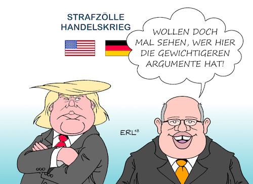 Cartoon: Altmaier bei Trump (medium) by Erl tagged politik,usa,präsident,donald,trump,wirtschaft,wirtschaftspolitik,nationalismus,abschottung,strafzölle,zoelle,handel,welthandel,freihandel,einschränkung,gefährdung,egoismus,handelskrieg,america,first,eu,deutschland,besuch,verhandlung,wirtschaftsminister,peter,altmaier,argument,gewichtig,gewicht,karikatur,erl,politik,usa,präsident,donald,trump,wirtschaft,wirtschaftspolitik,nationalismus,abschottung,strafzölle,zoelle,handel,welthandel,freihandel,einschränkung,gefährdung,egoismus,handelskrieg,america,first,eu,deutschland,besuch,verhandlung,wirtschaftsminister,peter,altmaier,argument,gewichtig,gewicht,karikatur,erl