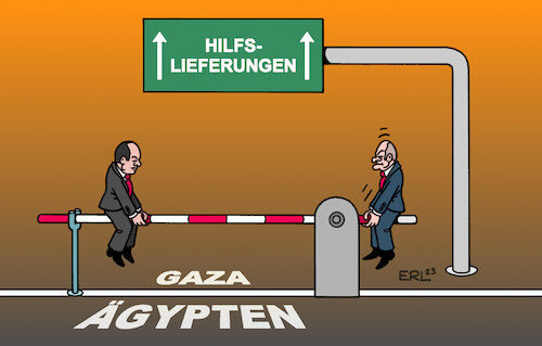 Cartoon: Am längeren Hebel (medium) by Erl tagged politik,angriff,überfall,mord,geiselnahme,hamas,israel,bundeskanzler,olaf,scholz,reise,nahost,diplomatie,ägypten,staatschef,abdel,fattah,al,sisi,öffnung,grenze,gaza,hilfslieferungen,humanitär,hilfe,schlagbaum,hebel,karikatur,erl,politik,angriff,überfall,mord,geiselnahme,hamas,israel,bundeskanzler,olaf,scholz,reise,nahost,diplomatie,ägypten,staatschef,abdel,fattah,al,sisi,öffnung,grenze,gaza,hilfslieferungen,humanitär,hilfe,schlagbaum,hebel,karikatur,erl