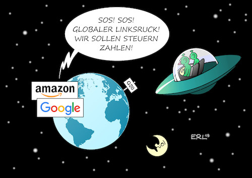 Cartoon: Amazon Google (medium) by Erl tagged politik,treffen,g20,finanzminister,beschluss,konzerne,internet,amazon,google,sos,mindeststeuer,steuer,gerechtigkeit,sozial,turbokapitalismus,neoliberalismus,erde,ufo,mond,sterne,weltall,karikatur,erl,politik,treffen,g20,finanzminister,beschluss,konzerne,internet,amazon,google,sos,mindeststeuer,steuer,gerechtigkeit,sozial,turbokapitalismus,neoliberalismus,erde,ufo,mond,sterne,weltall,karikatur,erl