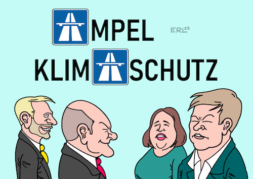 Cartoon: Ampel Klimaschutz (medium) by Erl tagged politik,bundesregierung,koalition,ampel,spd,grüne,fdp,streit,auto,autobahn,klima,klimaschutz,koalitionsausschuss,kompromiss,handschrift,liberale,christian,lindner,olaf,scholz,icarda,lang,robert,habeck,karikatur,erl,politik,bundesregierung,koalition,ampel,spd,grüne,fdp,streit,auto,autobahn,klima,klimaschutz,koalitionsausschuss,kompromiss,handschrift,liberale,christian,lindner,olaf,scholz,icarda,lang,robert,habeck,karikatur,erl