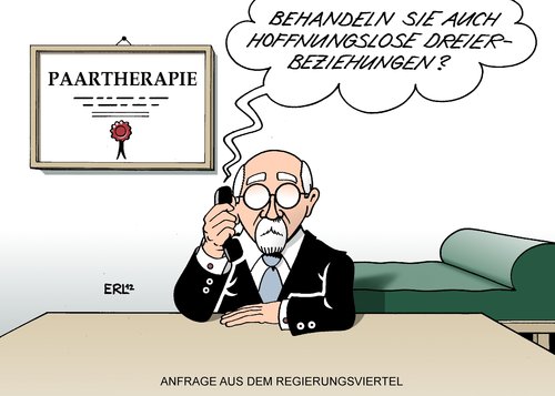 Cartoon: Anfrage (medium) by Erl tagged regierung,koalition,schwarz,gelb,cdu,csu,fdp,streit,politik,koalitionstreffen,koalitionsgipfel,therapie,paartherapie,dreier,dreierbeziehung,hoffnungslos,regierung,koalition,cdu,csu,fdp,streit,koalitionstreffen,koalitionsgipfel,therapie,paartherapie