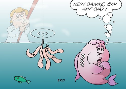 Cartoon: Angela (medium) by Erl tagged bundeskanzlerin,angela,merkel,sieg,bundestagswahl,wahl,2013,cdu,csu,union,koalition,partner,suche,spd,grüne,partei,chef,sigmar,gabriel,zögern,macht,angeln,köder,wurm,diät,angelhaken,bundeskanzlerin,angela,merkel,sieg,bundestagswahl,wahl,2013,cdu,csu,union,koalition,partner,suche,spd,grüne,partei,chef,sigmar,gabriel,zögern,macht,angeln,köder,wurm,diät,angelhaken