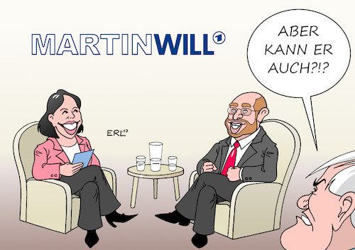 Cartoon: Anne Will II (medium) by Erl tagged martin,schulz,spd,kanzlerkandidat,vorsitzender,hoffnungsträger,aufwind,aufschwung,umfragewerte,interview,fernsehen,sendung,anne,will,kritik,zweifel,opposition,karikatur,erl,martin,schulz,spd,kanzlerkandidat,vorsitzender,hoffnungsträger,aufwind,aufschwung,umfragewerte,interview,fernsehen,sendung,anne,will,kritik,zweifel,opposition,karikatur,erl